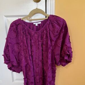 Chico's Purple Ruffled Flutter Sleeve Blouse